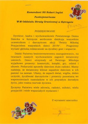 Podziękowania od Powiatowego Domu Dziecka w Kętrzynie 