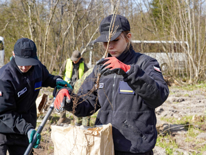 młodzież podczas sadzenia drzew w Wilczym Szańcu w Gierłoży młodzież podczas sadzenia drzew w Wilczym Szańcu w Gierłoży